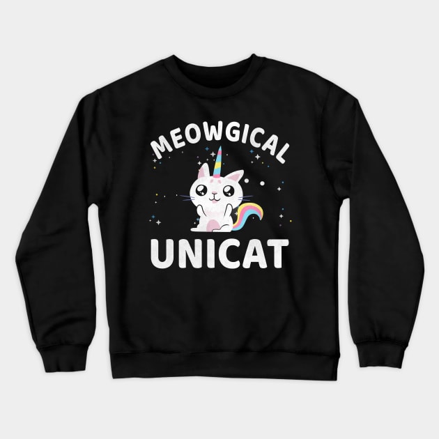 Meowgical Unicat Unicorn Cat Lover Crewneck Sweatshirt by funkyteesfunny